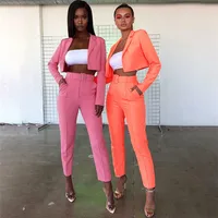 

Neon Women's Suit Slim Cropped Blazer And Pants Outfits Casual Autumn Ladies Suits 2 Piece Set New 5 color Y12037