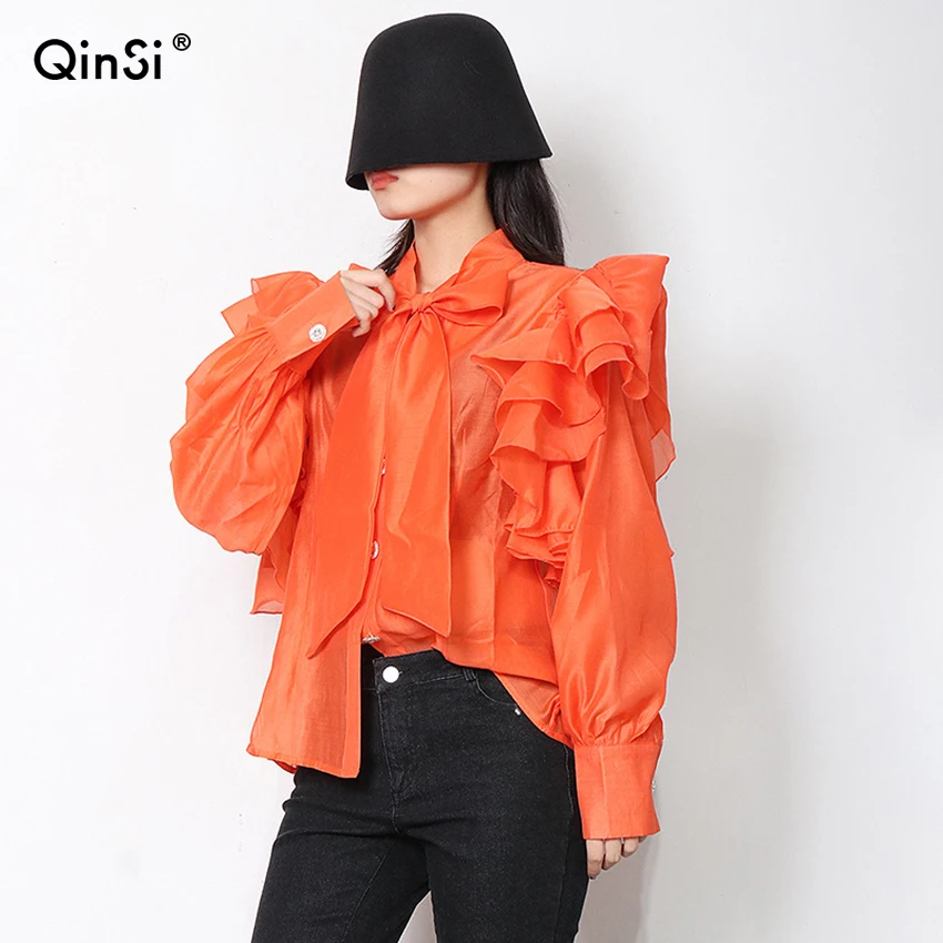 QINSI Elegant Temperament V-neck Long Sleeve Top Fashion Ruffle Top Chic Butterfly Sleeve Chiffon Top Women's Ruffle Blouse
QINSI Elegant Temperament V-neck Long Sleeve Top Fashion Ruffle Top Chic Butterfly Sleeve Chiffon Top Women's Ruffle Blouse