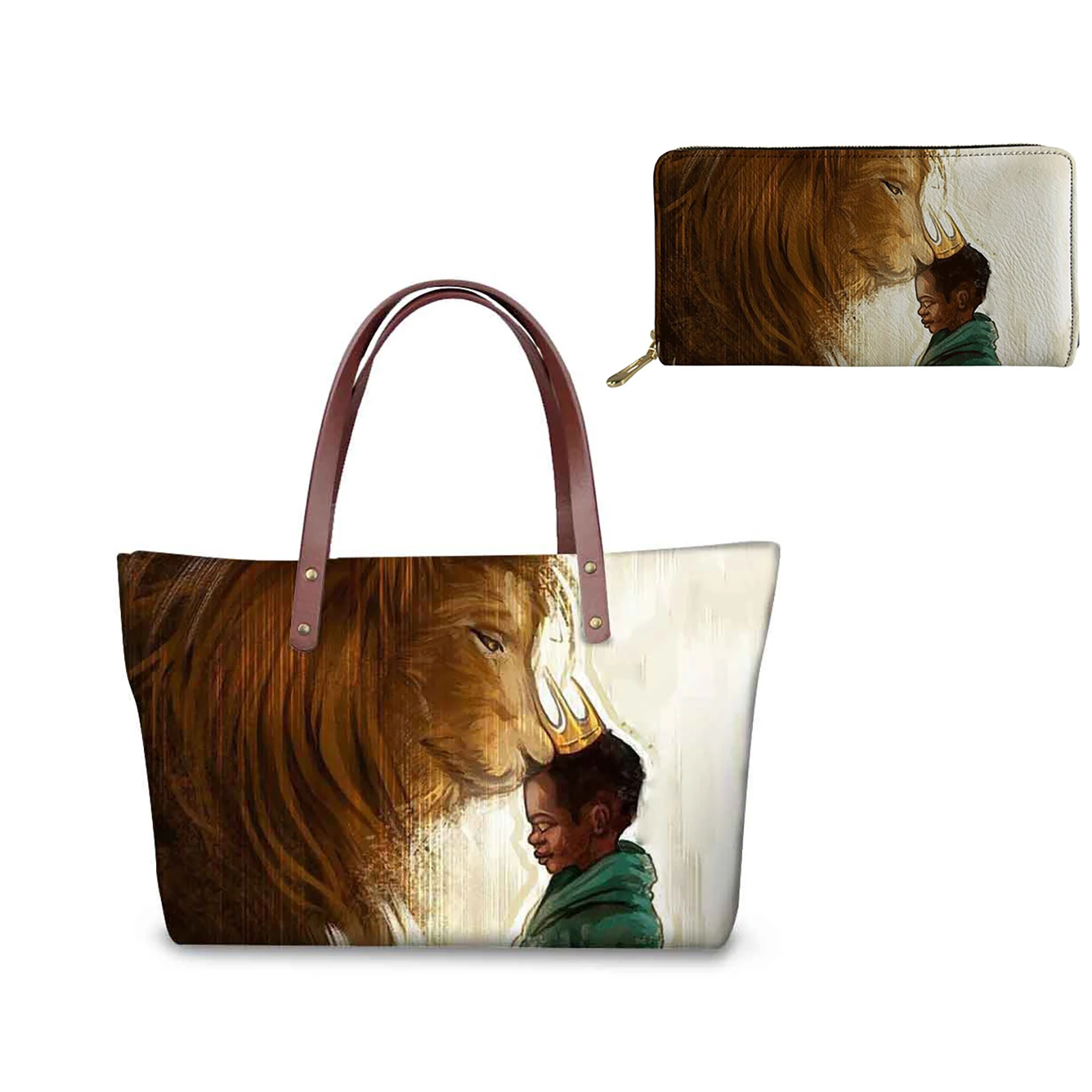 New design fashion handbag 2 piece set custom printed ladies lion and black art black boy 2021 handbags and purses wholesale, Customizable
New design fashion handbag 2 piece set custom printed ladies lion and black art black boy 2021 handbags and purses wholesale, Customizable