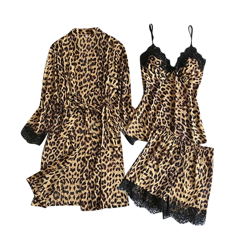 Women Pajamas Sets Lace Sleepwear Leopard Print 4-piece Nightwear Strap Lace Sleep Lounge Pajamas
Women Pajamas Sets Lace Sleepwear Leopard Print 4-piece Nightwear Strap Lace Sleep Lounge Pajamas