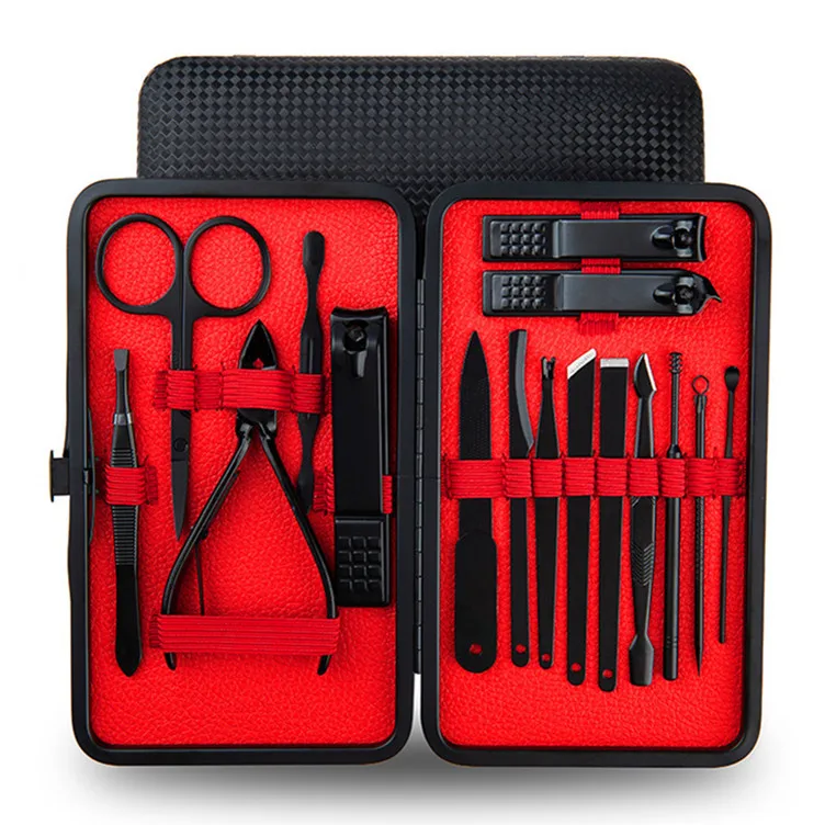 16 Piece Black Nail Clippers Set Stainless Steel 16pcs Manicure and Pedicure Set for Nail Care with Leather Case
16 Piece Black Nail Clippers Set Stainless Steel 16pcs Manicure and Pedicure Set for Nail Care with Leather Case