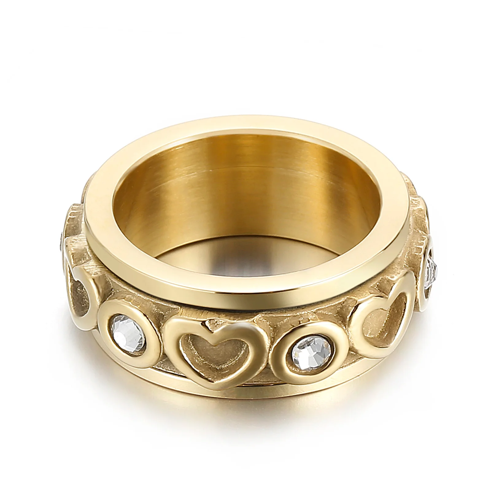 High Quality Rotatable Stainless Steel Jewelry Women Heart Water Drill Ring, Steel/gold
High Quality Rotatable Stainless Steel Jewelry Women Heart Water Drill Ring, Steel/gold