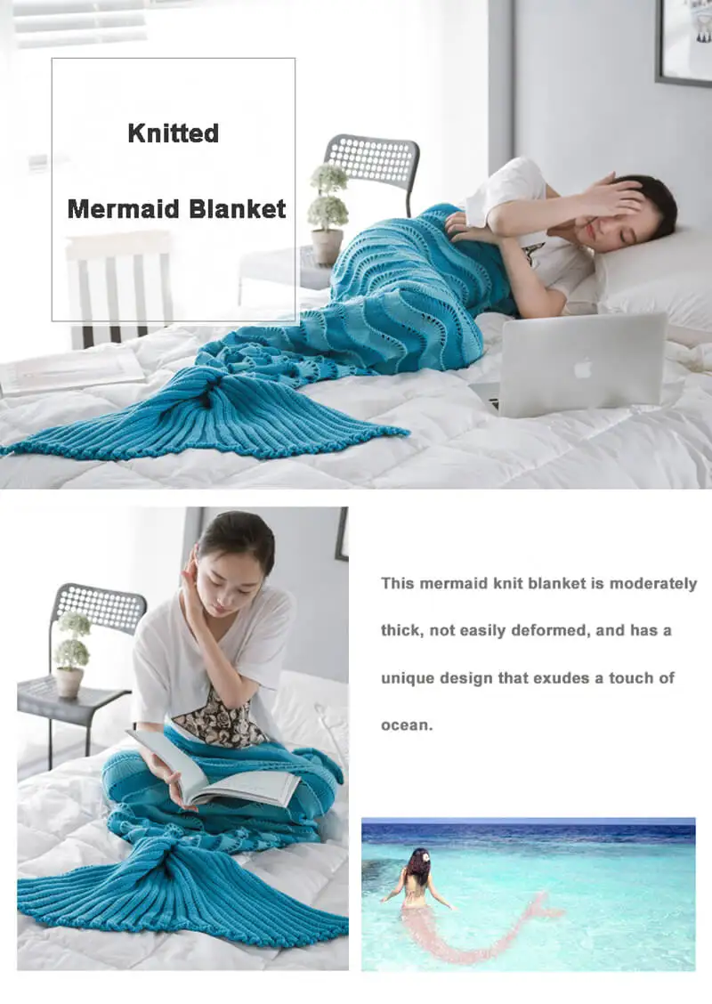 i@home Wavy striped fishtail soft acrylic knitted mermaid tail blanket adult
