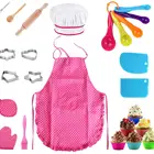 25Pcs Chef Set for Kids Kitchen Cooking and Baking Kits Dress Up Role Play Toys Apron Chef Hat Oven Mitt Wooden Spoon Coo