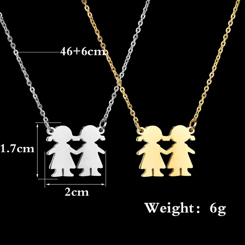 stainless teel family necklace two sisters cartoon character custom names necklace custom name tags wholesale
