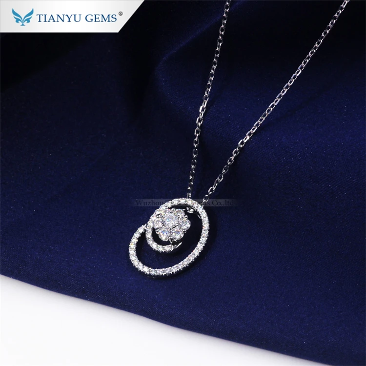 Tianyu gems center flower with circle moissanite halo white gold pendant necklace 
Tianyu gems center flower with circle moissanite halo white gold pendant necklace