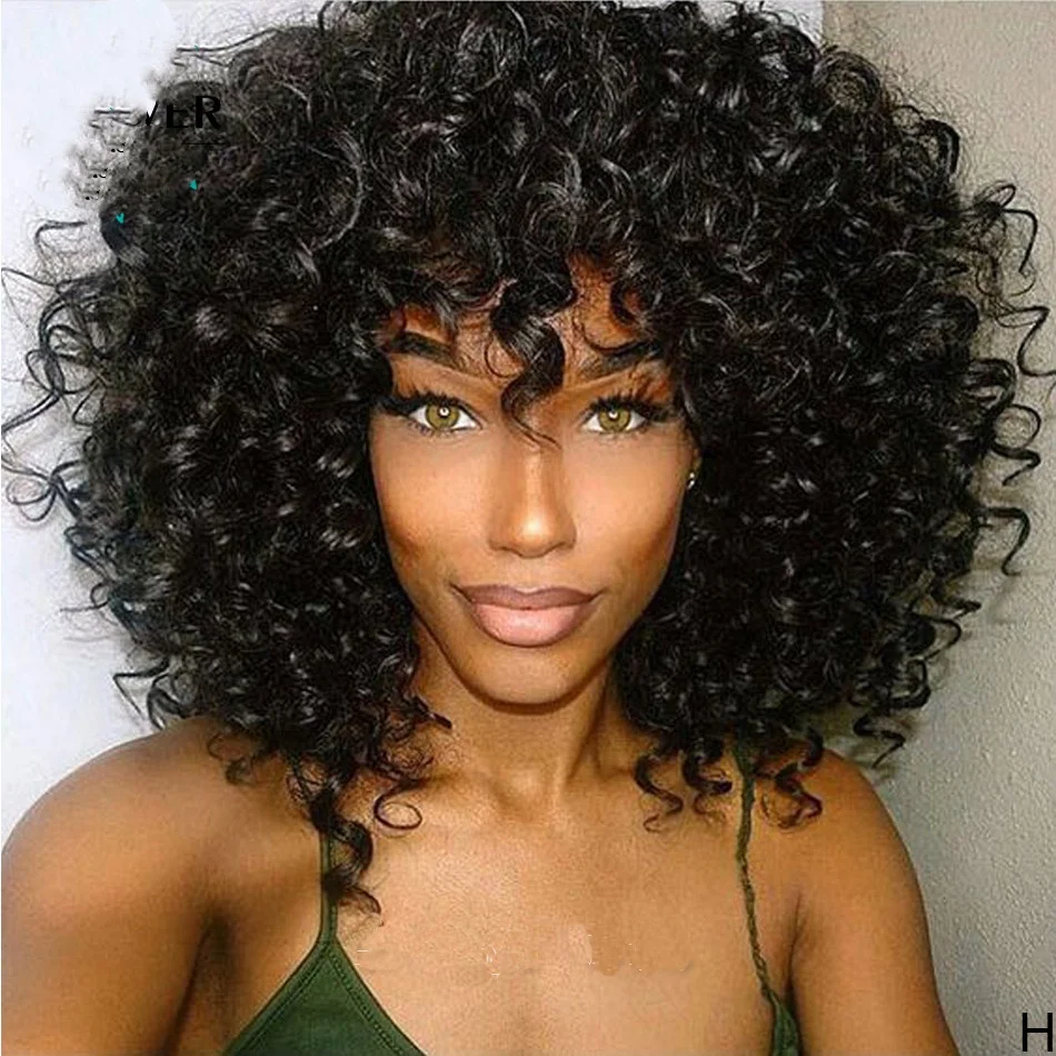 Machine Made Wigs Scalp Top Curly Indian Human Hair Wig with Bangs 180%Density Remy for black women Natural Color
Machine Made Wigs Scalp Top Curly Indian Human Hair Wig with Bangs 180%Density Remy for black women Natural Color