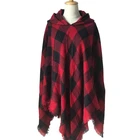 2019 new fashion winter women poncho adult woven plaid bufflao blanket scarf hooded cap blanket poncho shawl Poncho cape
