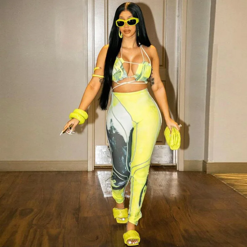 Wholesale fall sexy outfits two piece asymmetrical bandage neck crop top print pants sets for women, As pictures
Wholesale fall sexy outfits two piece asymmetrical bandage neck crop top print pants sets for women, As pictures