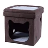 multifunctional foldable faux suede brown square pet house storage ottoman stool