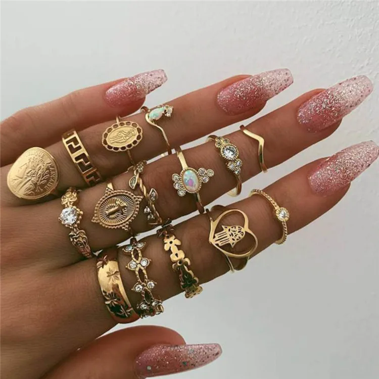 Creative Vintage Women Rings Beauty Head Coin Cross Pattern Love 15-piece Ring Set, Gold
Creative Vintage Women Rings Beauty Head Coin Cross Pattern Love 15-piece Ring Set, Gold