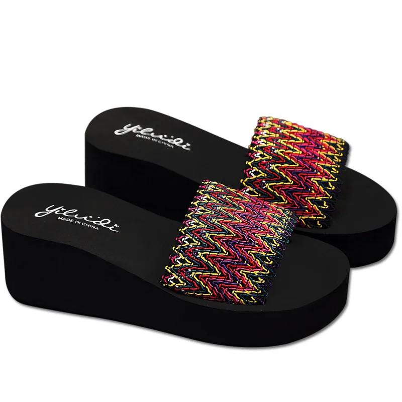 Summer new style sponge cake and women's flip flop sandals elastic high heel slope slippers, As the picture shows
Summer new style sponge cake and women's flip flop sandals elastic high heel slope slippers, As the picture shows