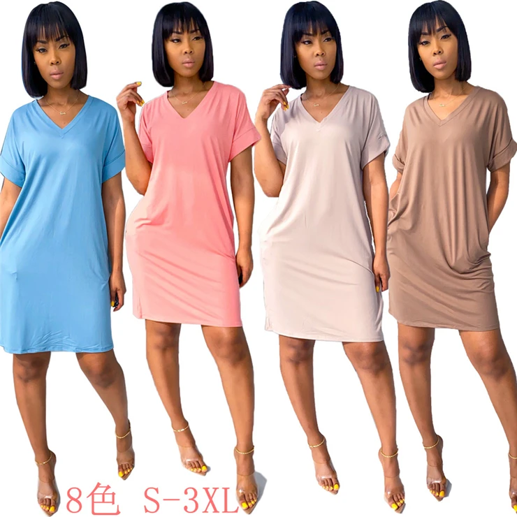 Factory Custom Lady Dress 2020 Summer Women Clothing Dress Candy Color Short Sleeve T Shirt Dresses
Factory Custom Lady Dress 2020 Summer Women Clothing Dress Candy Color Short Sleeve T Shirt Dresses