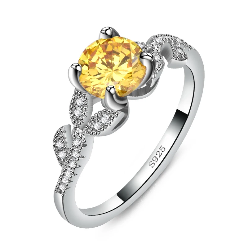 

Fukarni 2.9 Gram Yellow Zircon with Leaves Luxury Wedding Platinum Plated Dainty Finger Rings BKR025