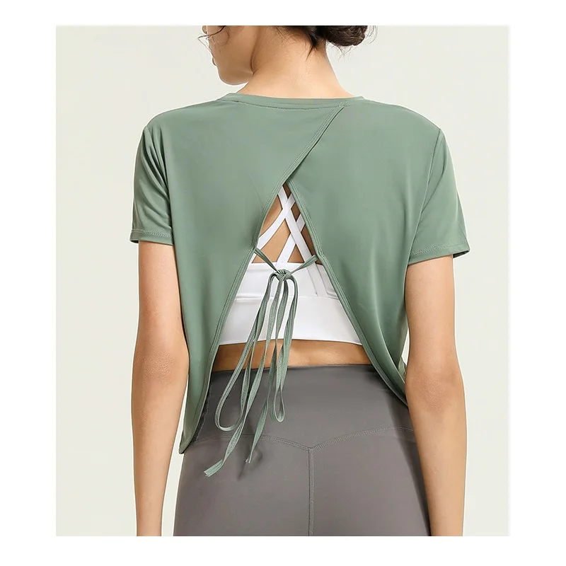 Loose Bandage Yoga Clothes Tops Women's Backless Sexy Sports Solid Color Short-sleeved T-shirts
Loose Bandage Yoga Clothes Tops Women's Backless Sexy Sports Solid Color Short-sleeved T-shirts
