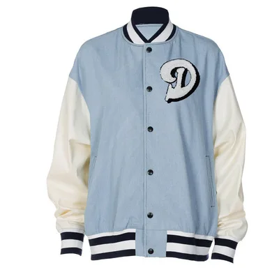 Women's new letter embroidery varsity coat buttoned denim stitching baseball college jacket
Women's new letter embroidery varsity coat buttoned denim stitching baseball college jacket