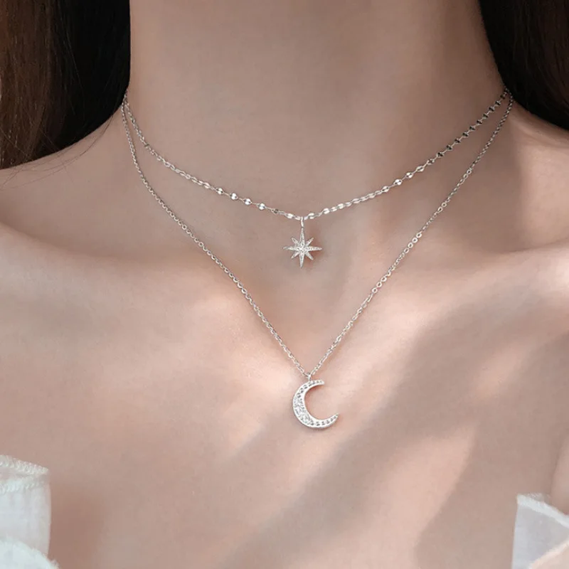 2022 New 925 Sterling Silver Necklace Double Necklace Female Star Moon Sterling Silver Clavicle Chain, Colors
2022 New 925 Sterling Silver Necklace Double Necklace Female Star Moon Sterling Silver Clavicle Chain, Colors