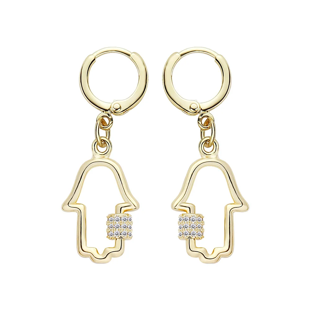 Hot Sale Real Gold Plating Diamond Hollow Hand Pendant Earring CZ Zircon Hamsa Hand Drop Earrings
Hot Sale Real Gold Plating Diamond Hollow Hand Pendant Earring CZ Zircon Hamsa Hand Drop Earrings
