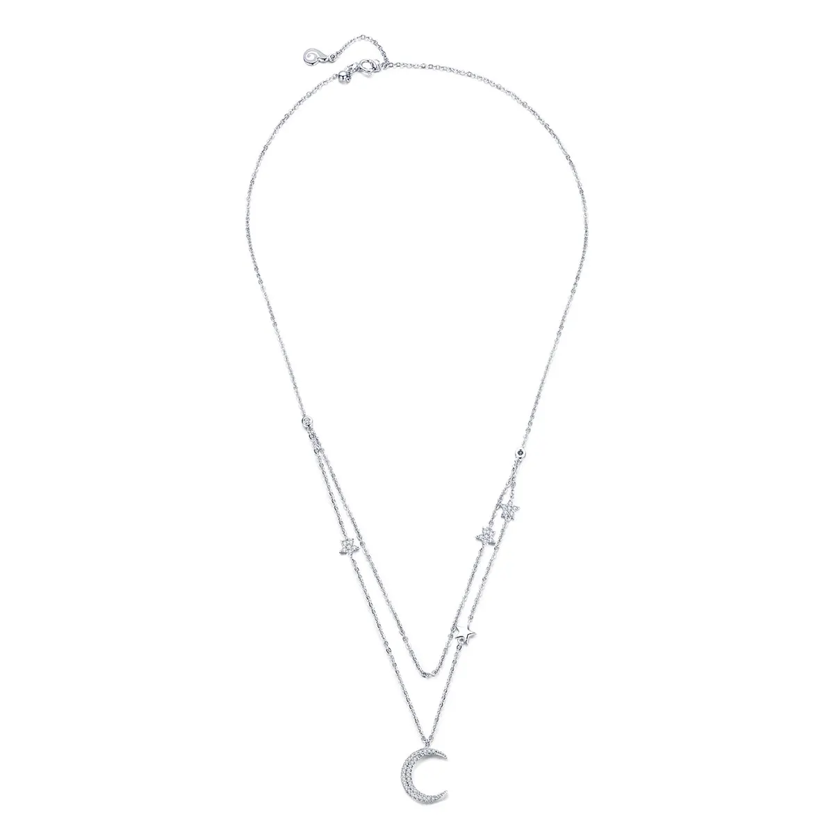 Starlight moon sky silver S925 platinum plated simple double layer silver zircon moon necklace
Starlight moon sky silver S925 platinum plated simple double layer silver zircon moon necklace
