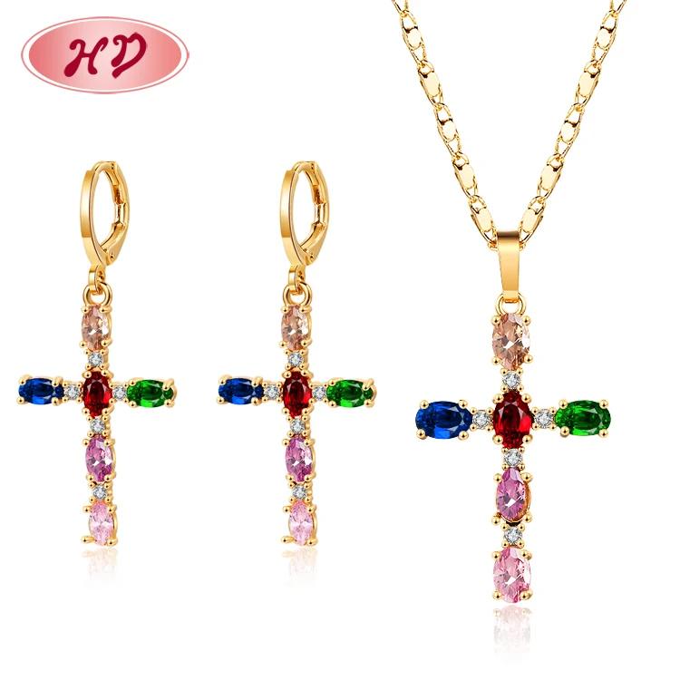 Luxury 18K Gold Plated Jewelry Cz Zirconia Colored Cross Grandes De Piedras Women Jewelry Sets Earrings And Necklace
Luxury 18K Gold Plated Jewelry Cz Zirconia Colored Cross Grandes De Piedras Women Jewelry Sets Earrings And Necklace