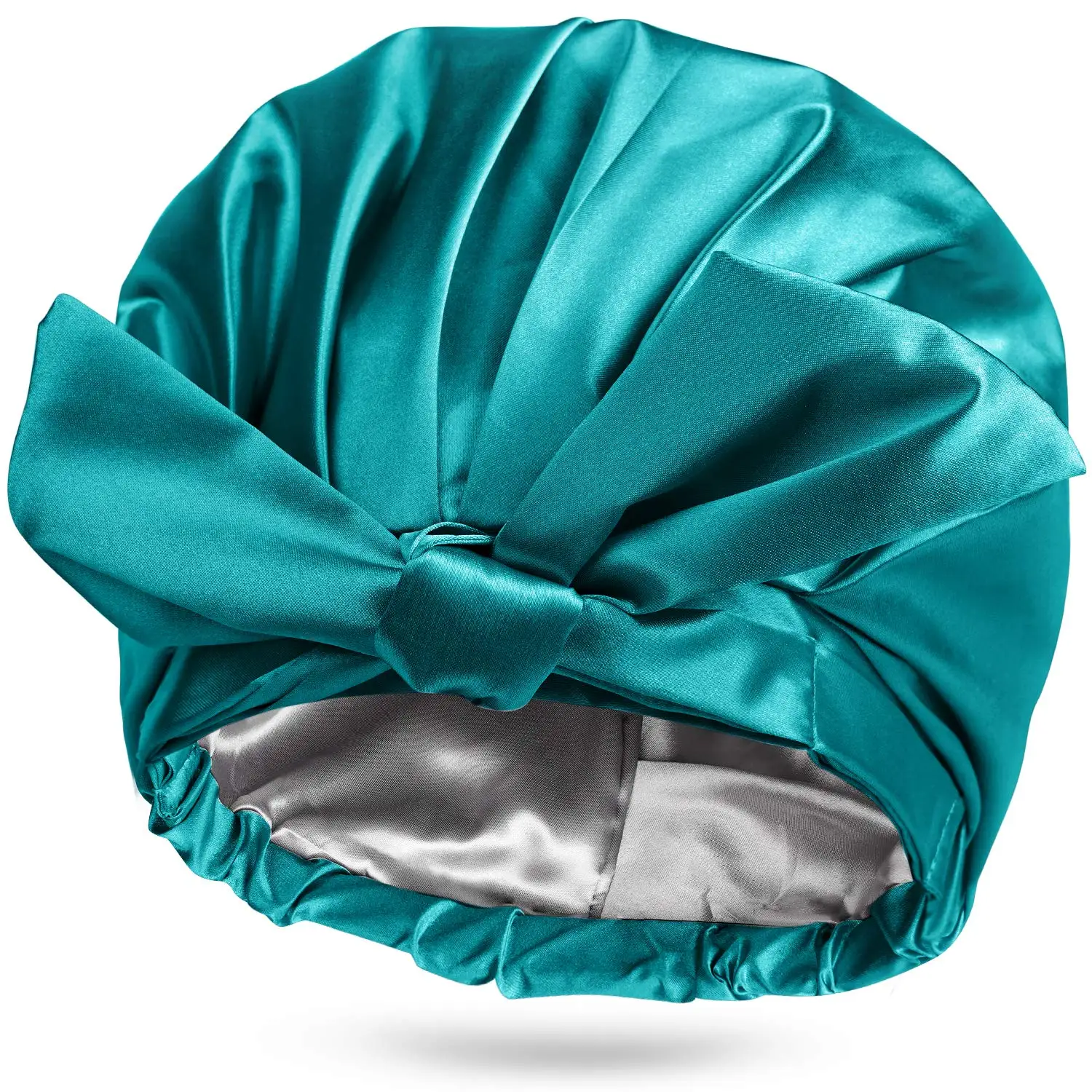Reusable large silk satin-lined shower cap with waterproof nylon outer beauty cap, Blue
Reusable large silk satin-lined shower cap with waterproof nylon outer beauty cap, Blue
