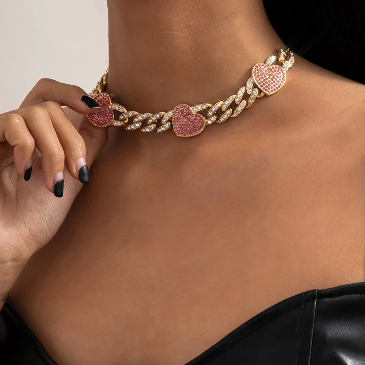 Hip Hop Punk Style Cuban Chain Jewelry Necklace Heart Diamond Crystal Bling Adjustable Women Necklace, 3 colors
Hip Hop Punk Style Cuban Chain Jewelry Necklace Heart Diamond Crystal Bling Adjustable Women Necklace, 3 colors
