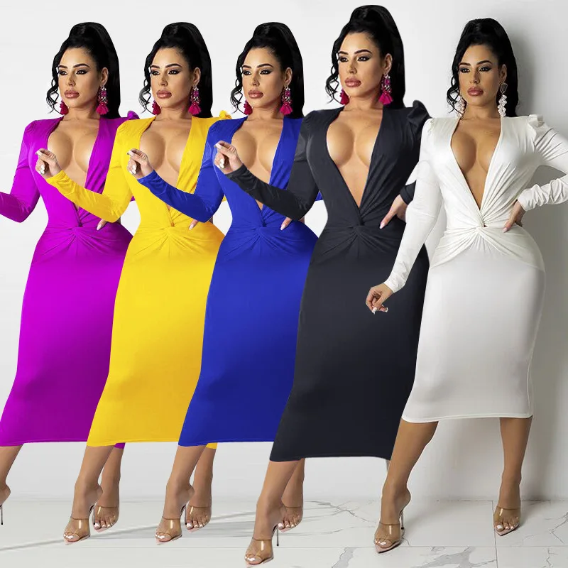 2021 Autumn New Women Clothes Casual Dress Sexy Deep V Low Cup Long-sleeved Slimming Solid Color Bodycon Dress
2021 Autumn New Women Clothes Casual Dress Sexy Deep V Low Cup Long-sleeved Slimming Solid Color Bodycon Dress
