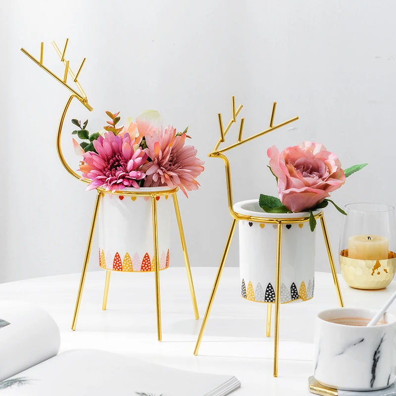 Wholesale Indoor Ceramic Succulent pots planter with Golden Metal Deer Stand, Ceramic Cactus Planter Pot
Wholesale Indoor Ceramic Succulent pots planter with Golden Metal Deer Stand, Ceramic Cactus Planter Pot