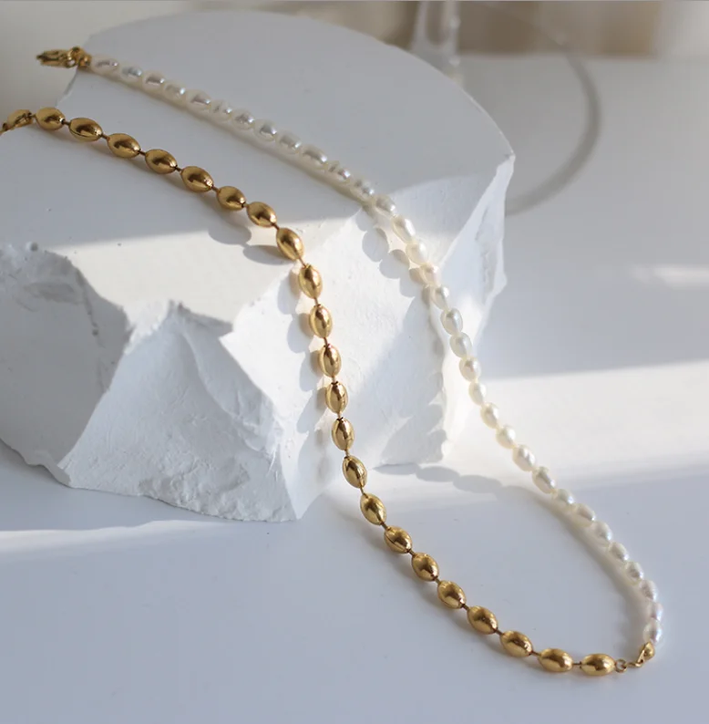 Pearl Necklace Mens Women Stainless Steel Jewelry Half Oval Ball Chain Half Pearl Choker Necklace Christmas Jewelry
Pearl Necklace Mens Women Stainless Steel Jewelry Half Oval Ball Chain Half Pearl Choker Necklace Christmas Jewelry