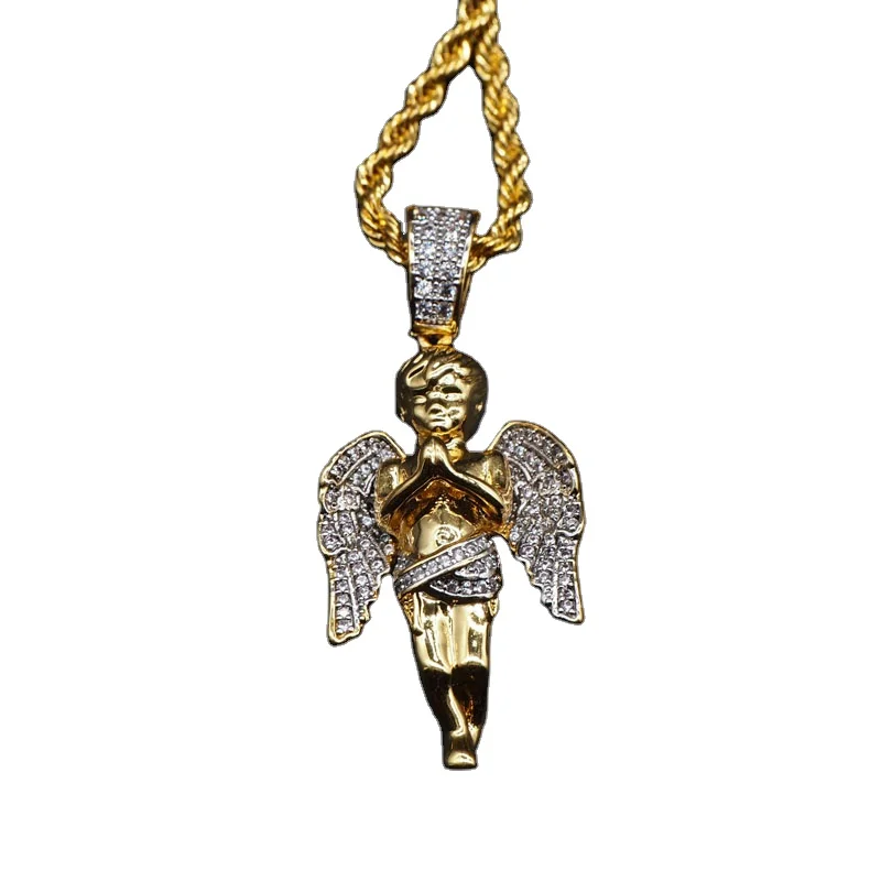 Hip Hop Men Women Necklace Gold Color Plated Iced Out Micro Pave CZ Stone Angel Pendant Necklaces Love'sblessing Gifts
Hip Hop Men Women Necklace Gold Color Plated Iced Out Micro Pave CZ Stone Angel Pendant Necklaces Love'sblessing Gifts