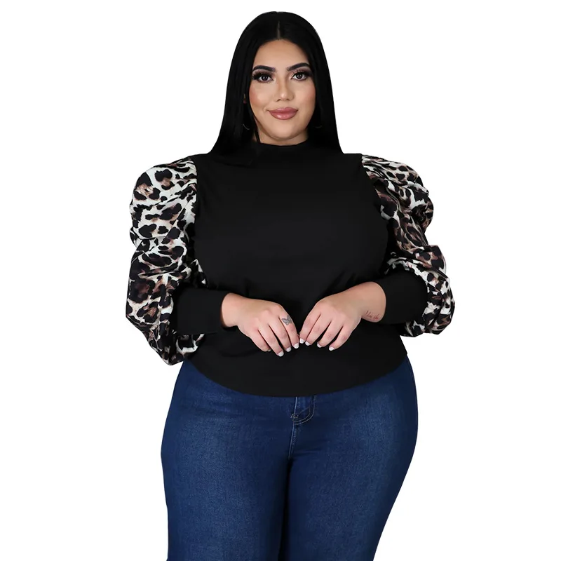 Women's T-shirt irregular lantern sleeves leopard print stitching top casual clothes
Women's T-shirt irregular lantern sleeves leopard print stitching top casual clothes
