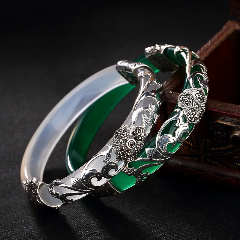 New Arrival Classic 925 Sterling Silver Retro Bangle Bracelet Natural Stone Inlaid Chalcedony Women's Bracelet
New Arrival Classic 925 Sterling Silver Retro Bangle Bracelet Natural Stone Inlaid Chalcedony Women's Bracelet