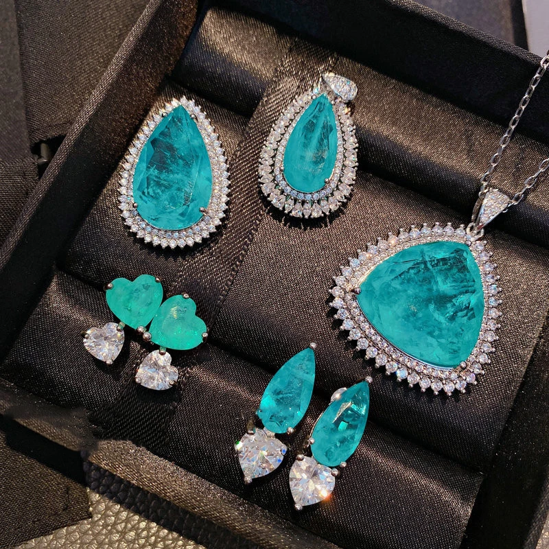 Blue Love Heart Shape Gem Pendant Necklace Luxury Full Rhinestone Diamond Drop Earring Necklace Bridal Set, Like picture
Blue Love Heart Shape Gem Pendant Necklace Luxury Full Rhinestone Diamond Drop Earring Necklace Bridal Set, Like picture