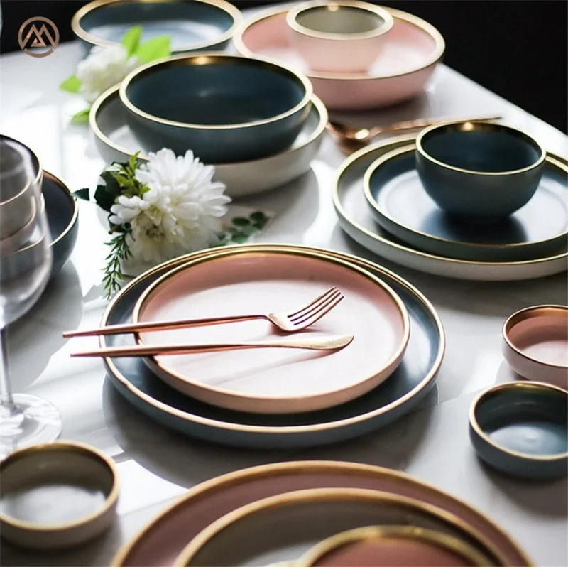 Round Macaron Color Gold Rim Creative Tableware Mexican Ceramic Dinnerware Sets, Multiple
Round Macaron Color Gold Rim Creative Tableware Mexican Ceramic Dinnerware Sets, Multiple