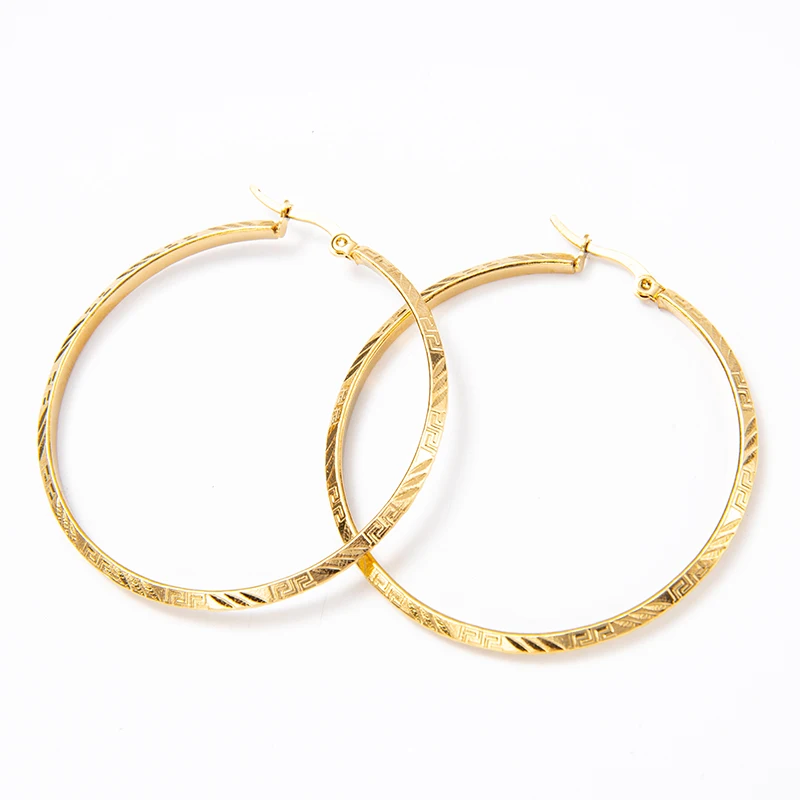 Retro Ethnic Gold Tone Engraved Regular Pattern Hoop Earrings Stainless Steel Slash Wire Geometric Print Earring
Retro Ethnic Gold Tone Engraved Regular Pattern Hoop Earrings Stainless Steel Slash Wire Geometric Print Earring