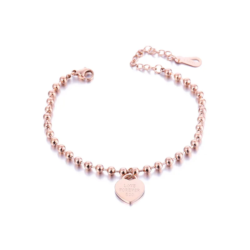 Fashion Classic Rose Gold Charm Bracelets Women Simple Stainless Steel Beaded Love Heart Pendant Bracelet (SK742), As picture
Fashion Classic Rose Gold Charm Bracelets Women Simple Stainless Steel Beaded Love Heart Pendant Bracelet (SK742), As picture