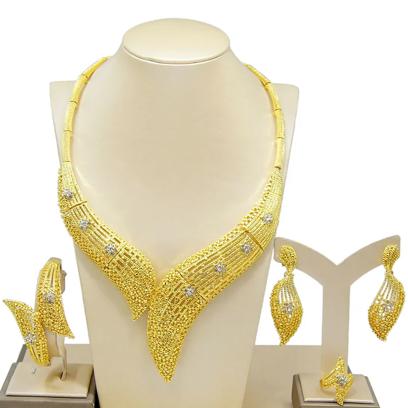 Brazilian Gold Jewelry Set Fashion Designs Wedding Jewelry Set Luxury European and American Four-piece Jewelry Set