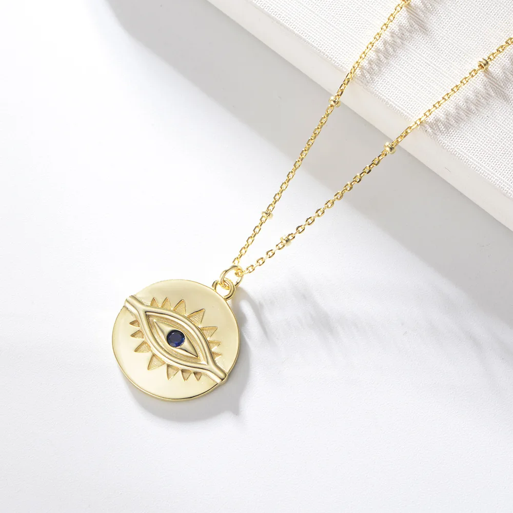 Hot Selling S925 Sterling Silver Jewelry 18K Gold Plated Round Disc Evil Eye Necklace For Women Gift, Gold color
Hot Selling S925 Sterling Silver Jewelry 18K Gold Plated Round Disc Evil Eye Necklace For Women Gift, Gold color