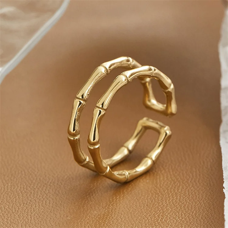 Simple design stainless steel adjustable double layer gold plated bamboo ring for women
Simple design stainless steel adjustable double layer gold plated bamboo ring for women