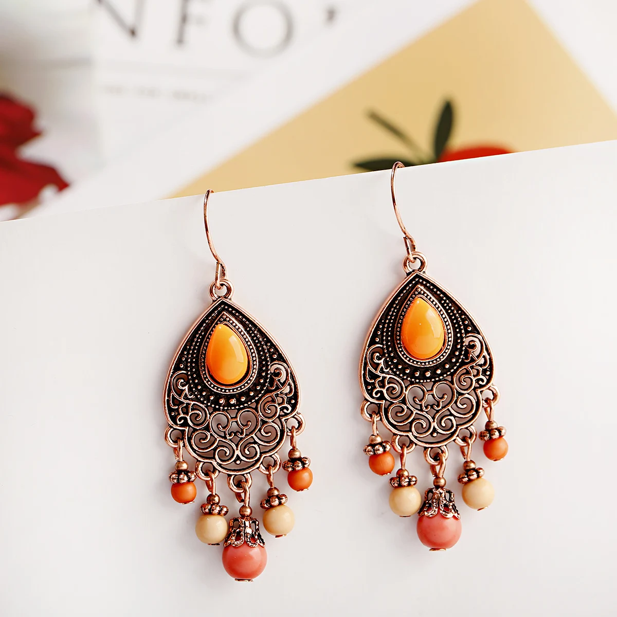 Bohemian Orange Beaded Tassel Drop Earrings Ethnic Carved Alloy For Women Vintage Stone Boho Ladies Earrings, Multi-color
Bohemian Orange Beaded Tassel Drop Earrings Ethnic Carved Alloy For Women Vintage Stone Boho Ladies Earrings, Multi-color
