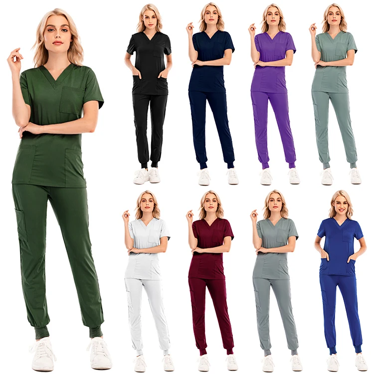 Jogging pants slim stretch short sleeve V-neck pocket pencil bag pants nurse uniform suit
Jogging pants slim stretch short sleeve V-neck pocket pencil bag pants nurse uniform suit