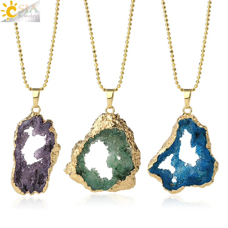 CSJA gold color necklace chain fashion jewelry irregular natural crystal stone pendant necklaces for women men G361
CSJA gold color necklace chain fashion jewelry irregular natural crystal stone pendant necklaces for women men G361
