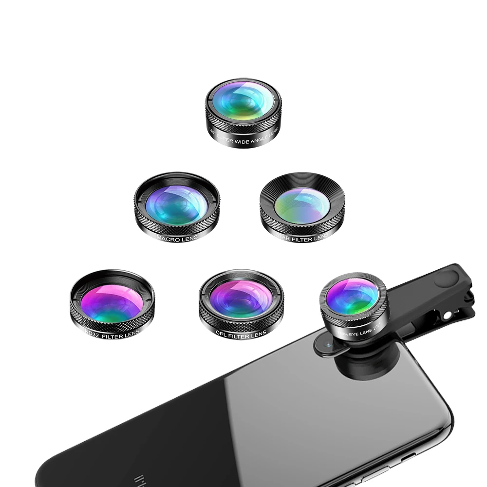 Apexel 6 in 1 Fish Eye-Macro-Wide Angle-Zoom-Filter Smartphone Telephoto Lenses