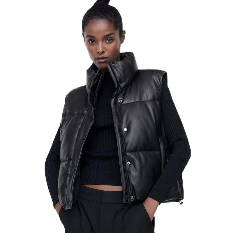 Wholesale Fashion Vest Winter Womens Sleeveless Quilted Puff Jacket Stand Collar PU Leather Waistcoat
Wholesale Fashion Vest Winter Womens Sleeveless Quilted Puff Jacket Stand Collar PU Leather Waistcoat