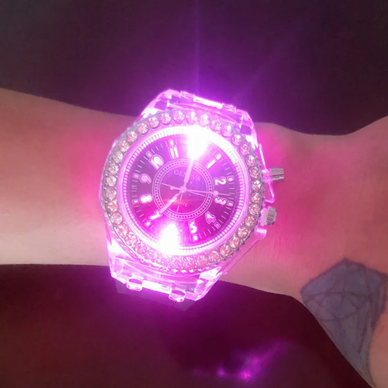 Colorful Luminous personality rhinestone led fashion trend male and female student couple jelly quartz watch
Colorful Luminous personality rhinestone led fashion trend male and female student couple jelly quartz watch
