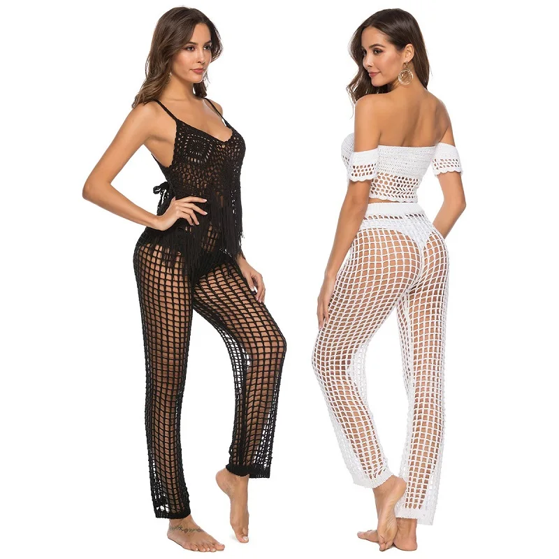 Womens Hollow beach pants High waist bandage Solid Color Hand hook knitted beach pants Bikini Cover Up Pants
Womens Hollow beach pants High waist bandage Solid Color Hand hook knitted beach pants Bikini Cover Up Pants
