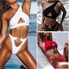 One shoulder bikini 2019 Buckle high cut swimsuit Sexy thong bikini Hollow out bathing suit White push up swimwear women