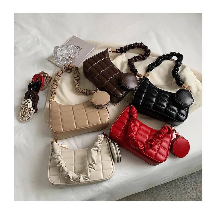 Chic PU Leather Plaid Dumpling Bags Korean Ruched Handle Women Armpit Purses Ladies Solid Color Handbags With Mini Pocket Sac
Chic PU Leather Plaid Dumpling Bags Korean Ruched Handle Women Armpit Purses Ladies Solid Color Handbags With Mini Pocket Sac