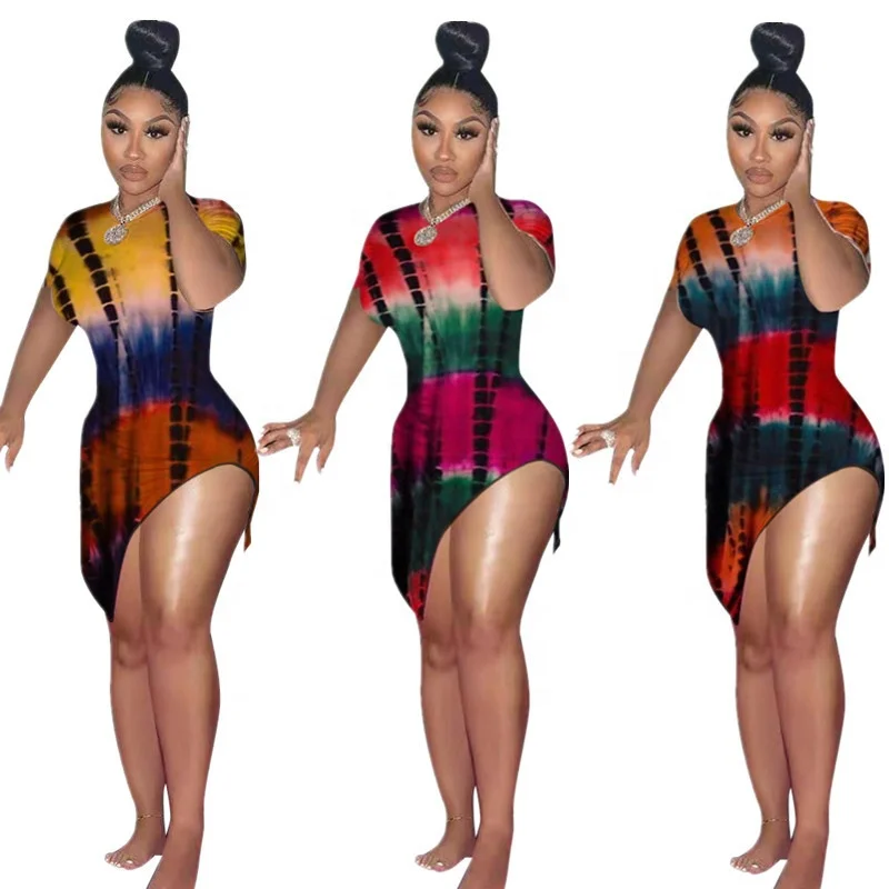 Summer New Tye Dye Print Dress Sexy Summer Short Sleeve Dress with Slits Women Designers Clothes, 3 colors
Summer New Tye Dye Print Dress Sexy Summer Short Sleeve Dress with Slits Women Designers Clothes, 3 colors