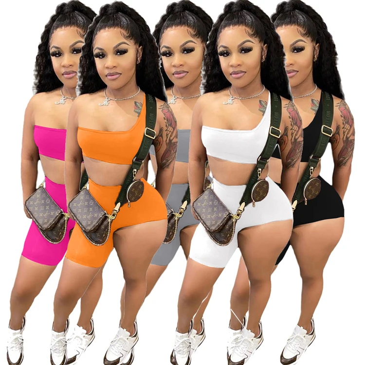 Solid Color Summer 2 Piece Women Set Clothing One Shoulder Two Piece Outfits For Ladies Cute Two Piece Sets, Black grey orange white fuchsia
Solid Color Summer 2 Piece Women Set Clothing One Shoulder Two Piece Outfits For Ladies Cute Two Piece Sets, Black grey orange white fuchsia